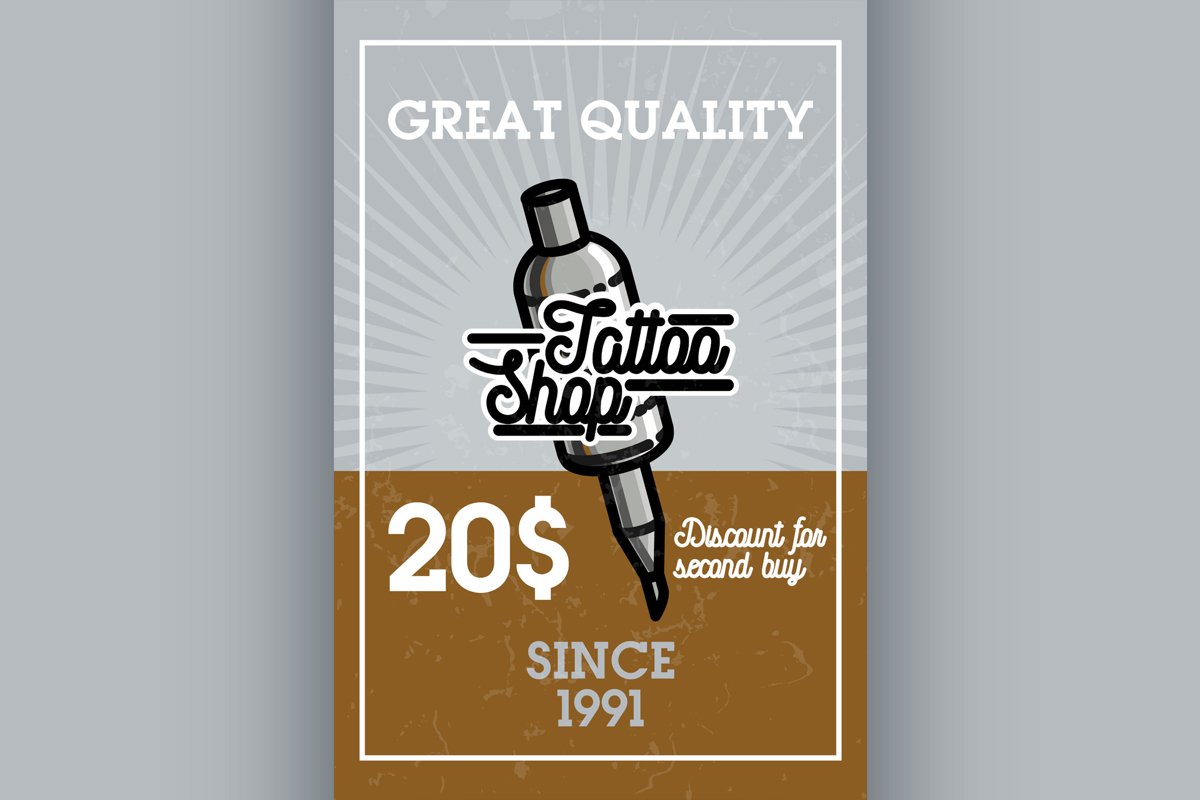 Color vintage tattoo shop banner example image 1