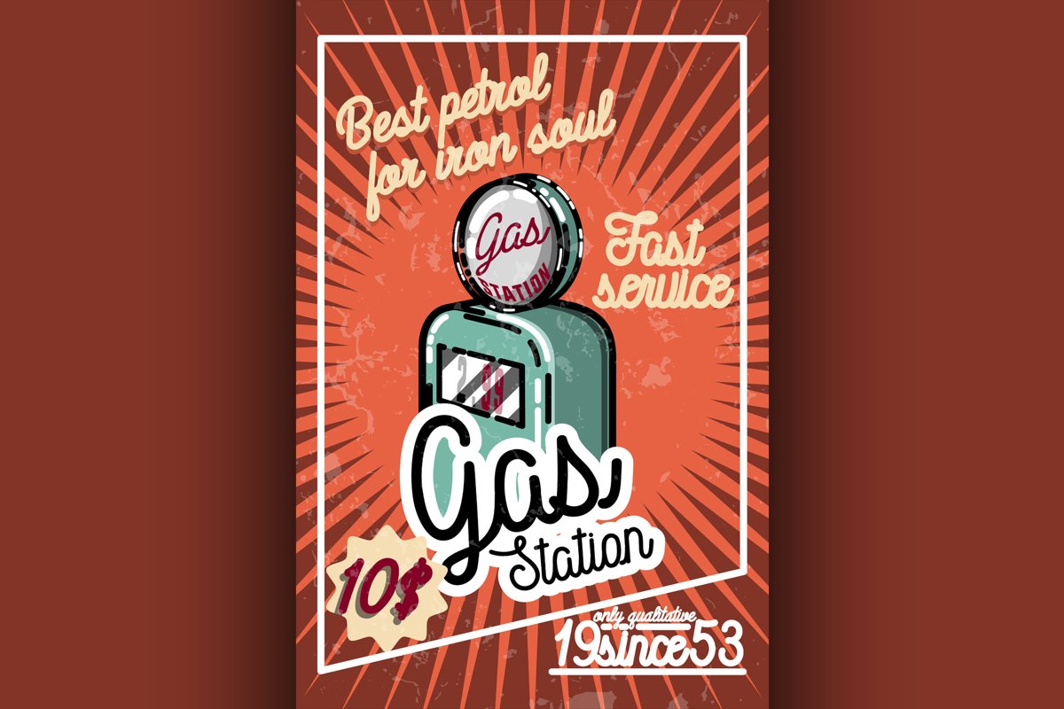 Color vintage gas station poster example image 1