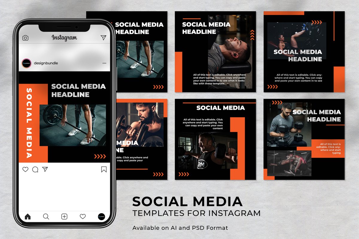 Fitness Instagram Social Media Template example image 1
