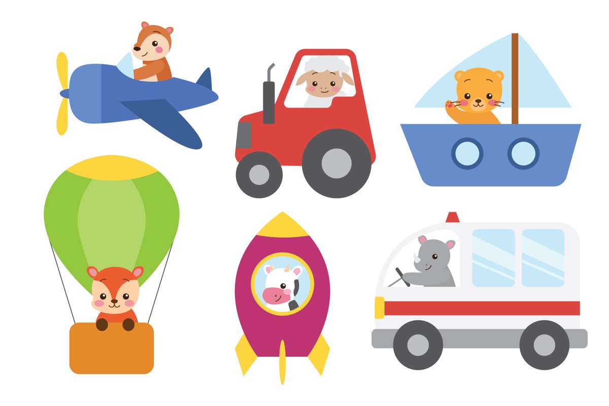 Cute Animals Riding Toy Transport example image 1