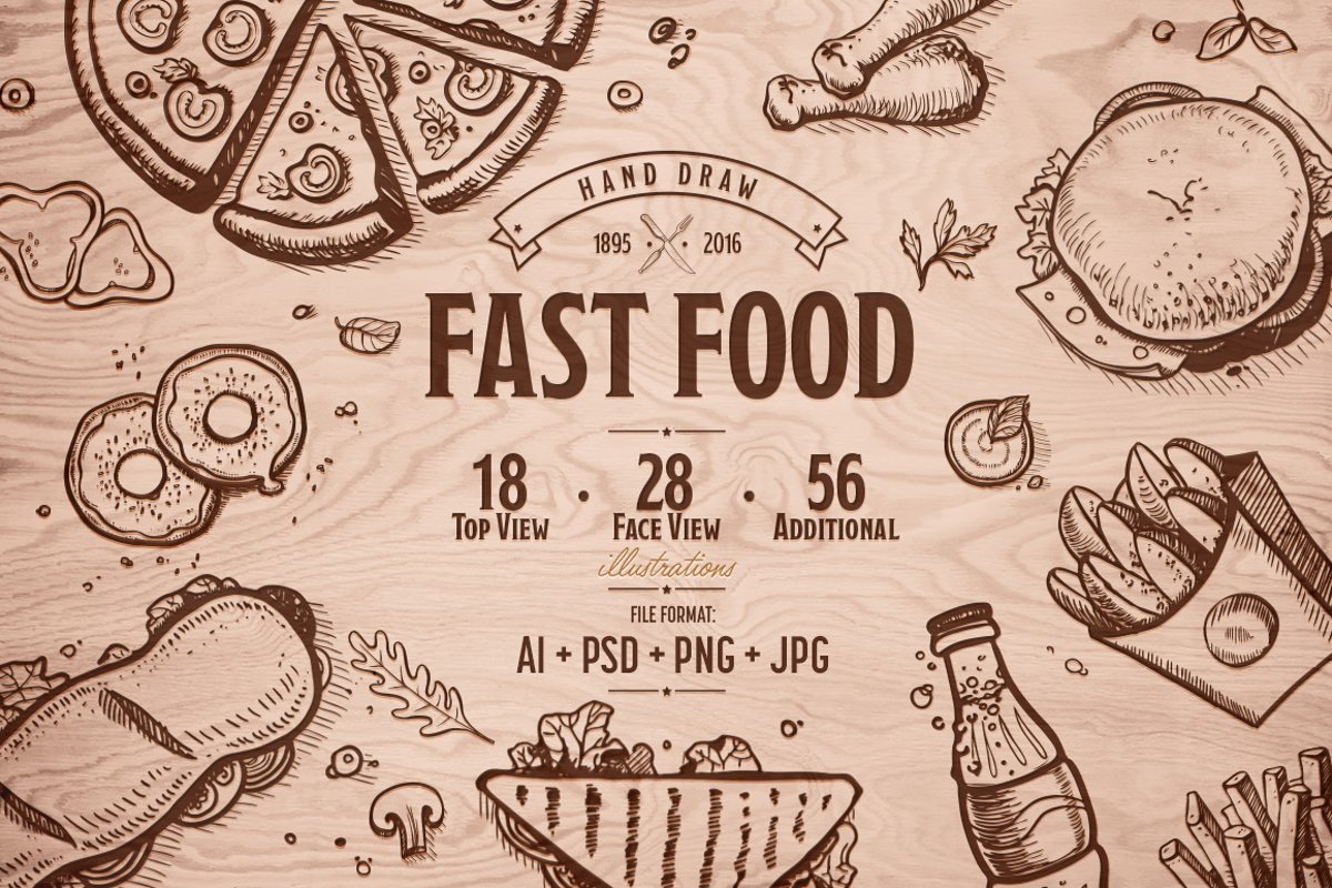 Fast Food Hand Draw Illustration Set example image 1