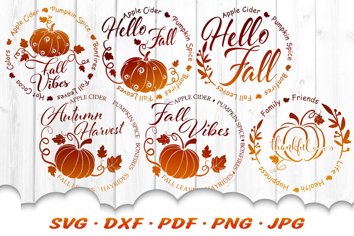 Hello Fall Vibes Pumpkin Rounds SVG DXF Cut Files Bundle example image 1