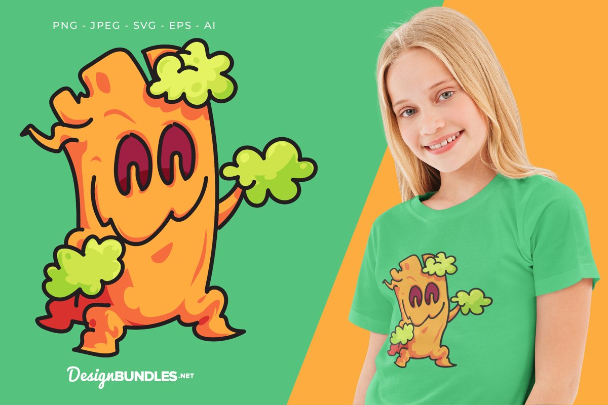 Smiling Tree Monster Vector Illustration For T-Shirt Design example image 1