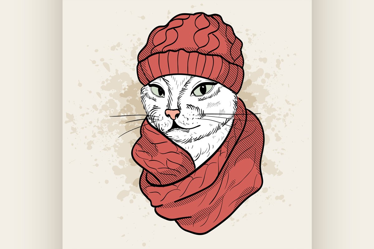 Vector color set of elegant cat woman face example image 1