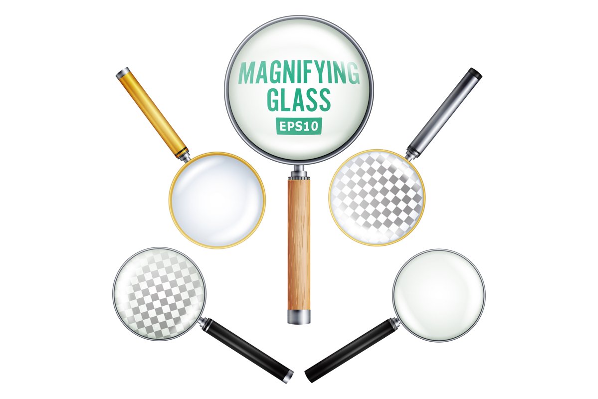 Realistic Magnifying Glass Vector. Set example image 1