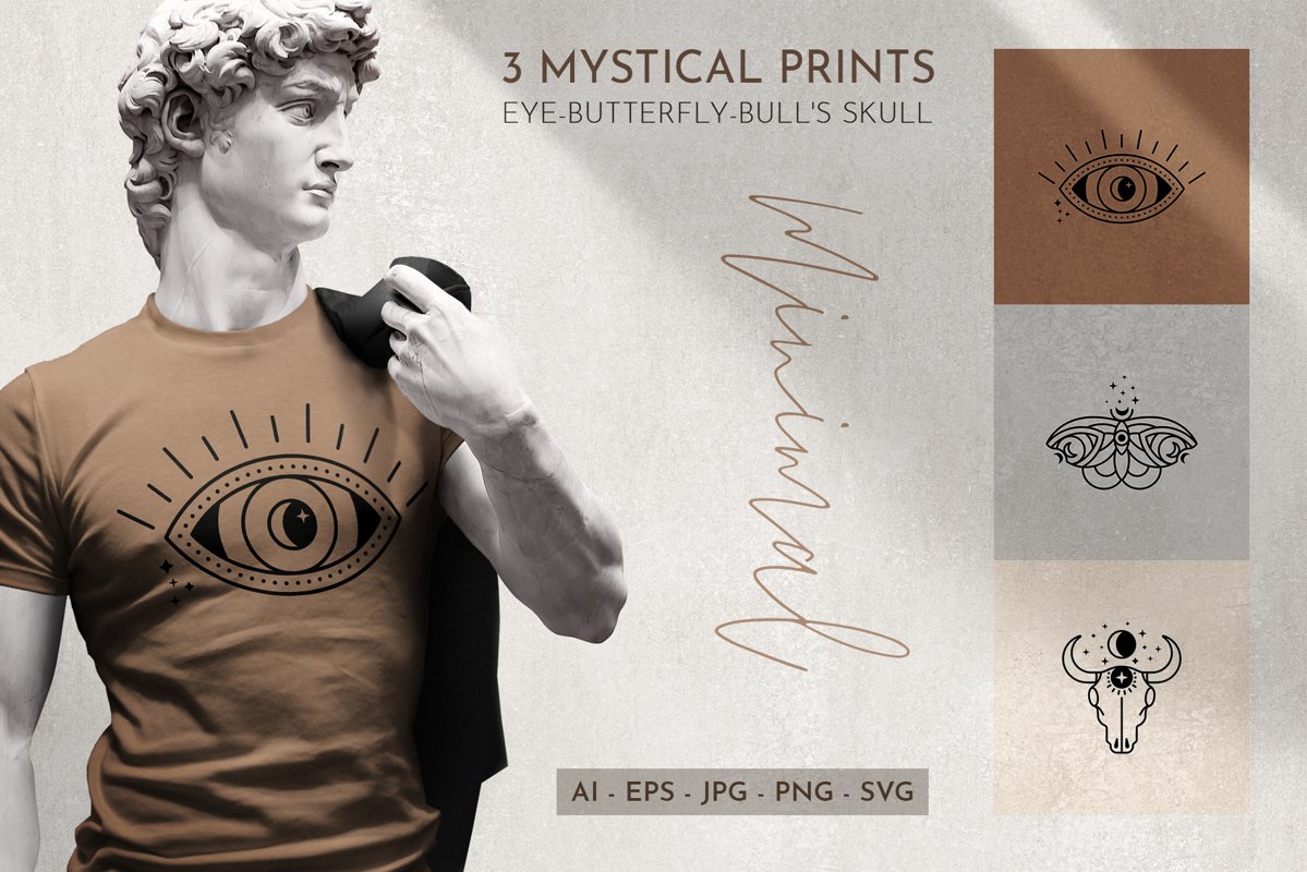 Mystic Art Spiritual. Minimal Line Art. Evil eye print SVG. example image 1