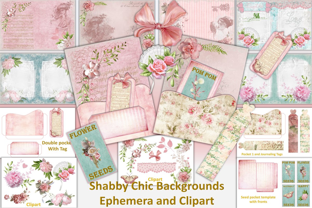 Shabby Chic Vintage backgrounds, Ephemera and Clipart Pmgs example image 1