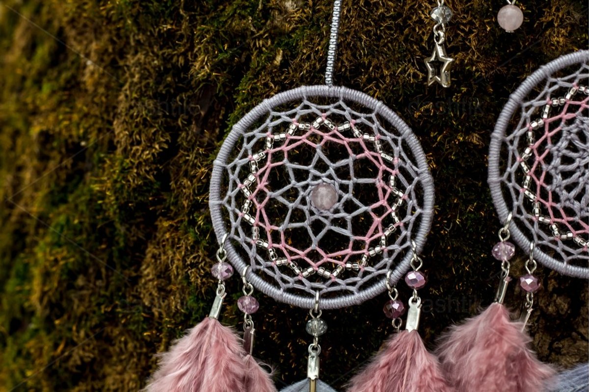 Dream catcher with feathers threads and beads rope hanging example image 1