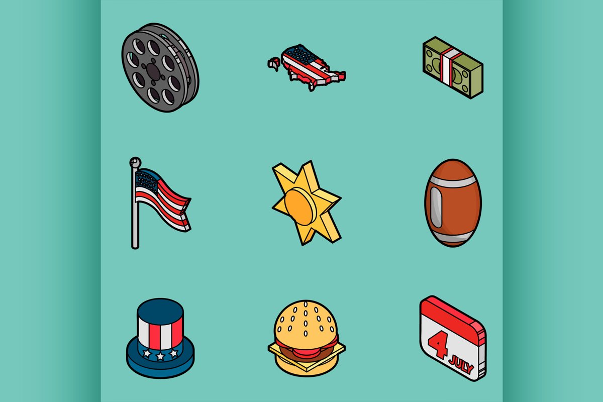 America color outline isometric icons example image 1