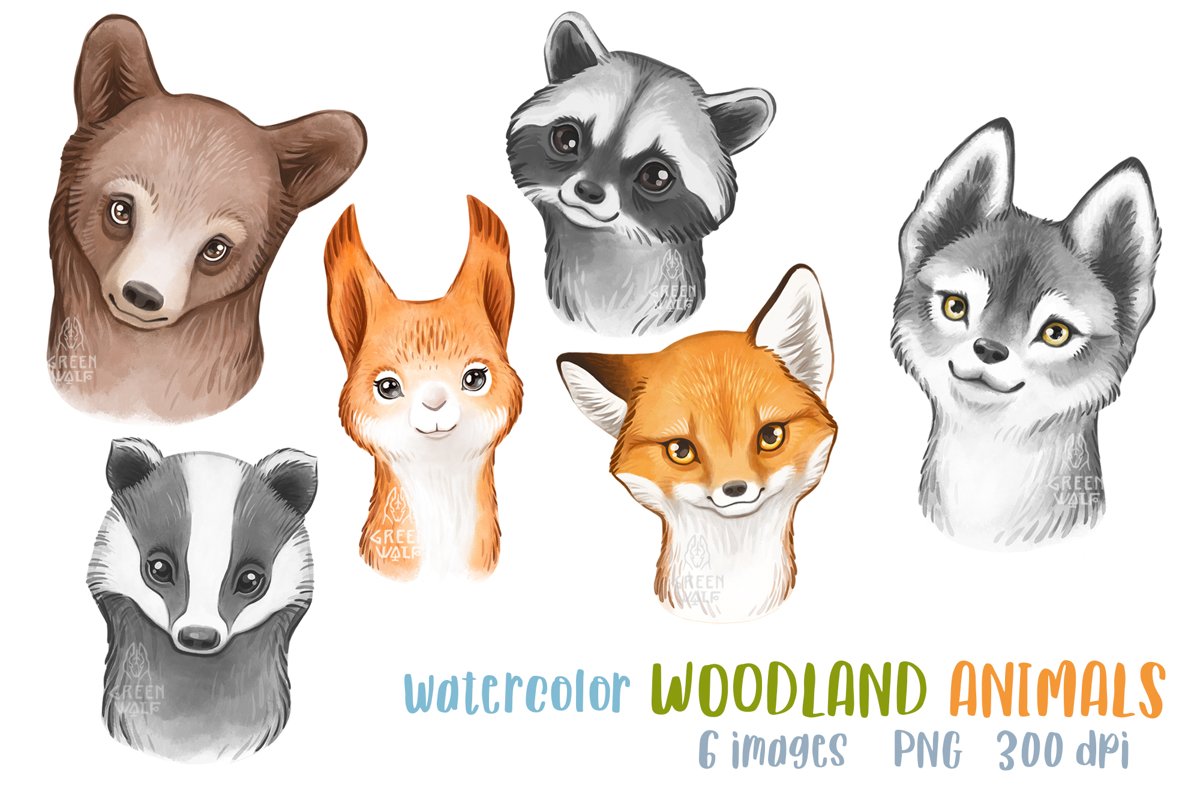 Forest animals Watercolor animals Cute animals clipart set example image 1