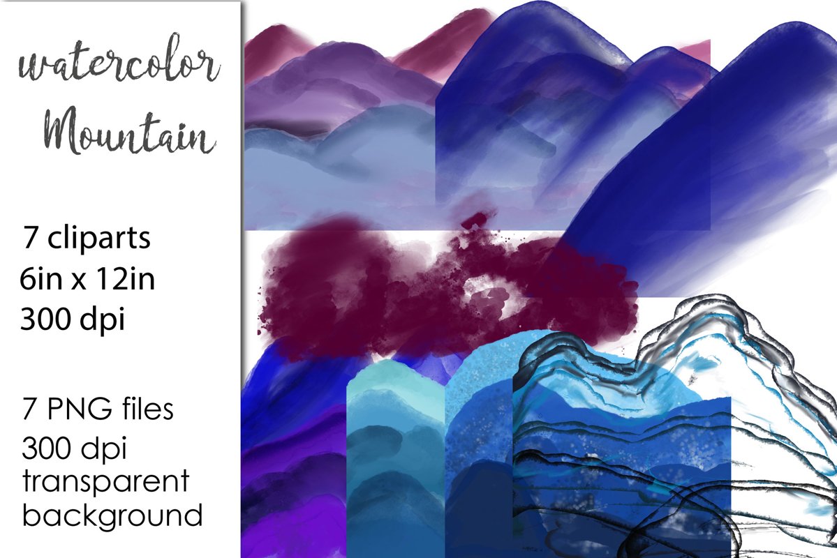 Watercolor Mountains Clipar PNG example image 1