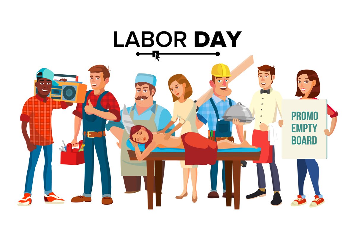 Labor Day Vector. Group Of People. Employee Collection. Flat example image 1