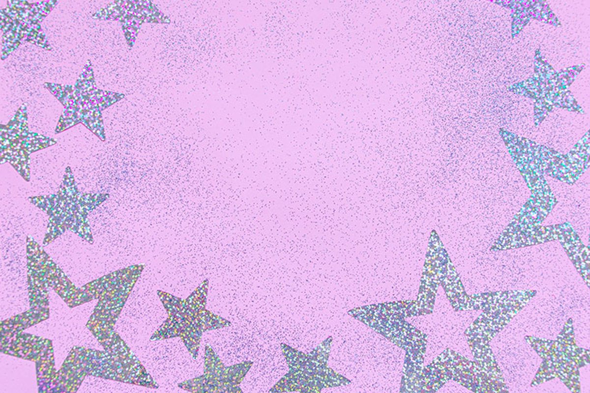 Silver sparkling christmas decoration on pink background. example image 1