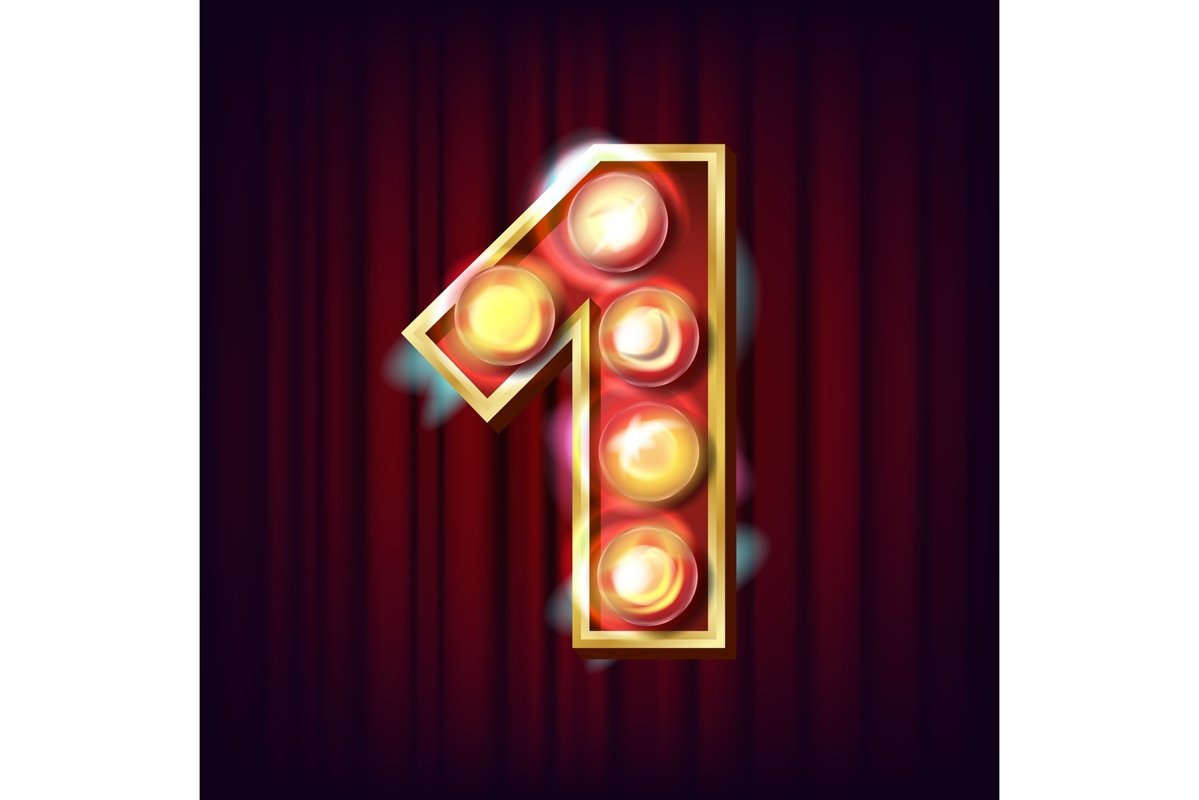 1 Number Vector. One Font Marquee Light Sign. Realistic example image 1
