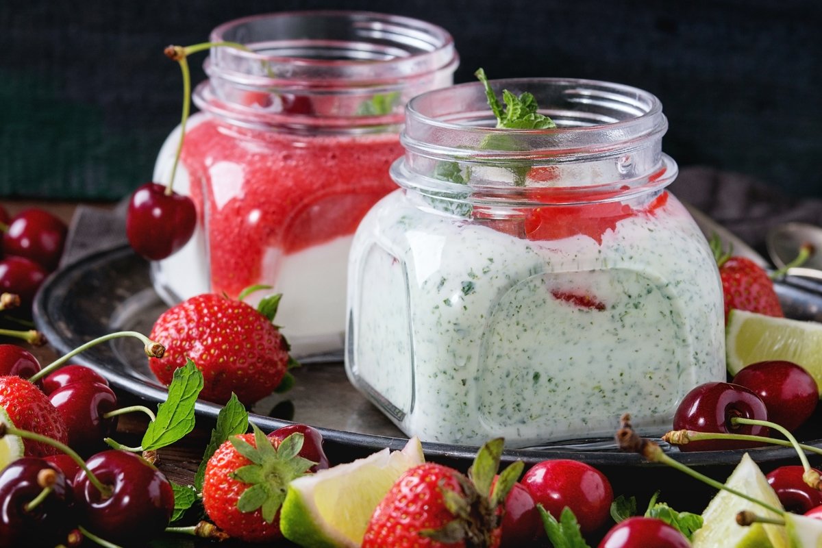 Yogurt with mint and cherry example image 1
