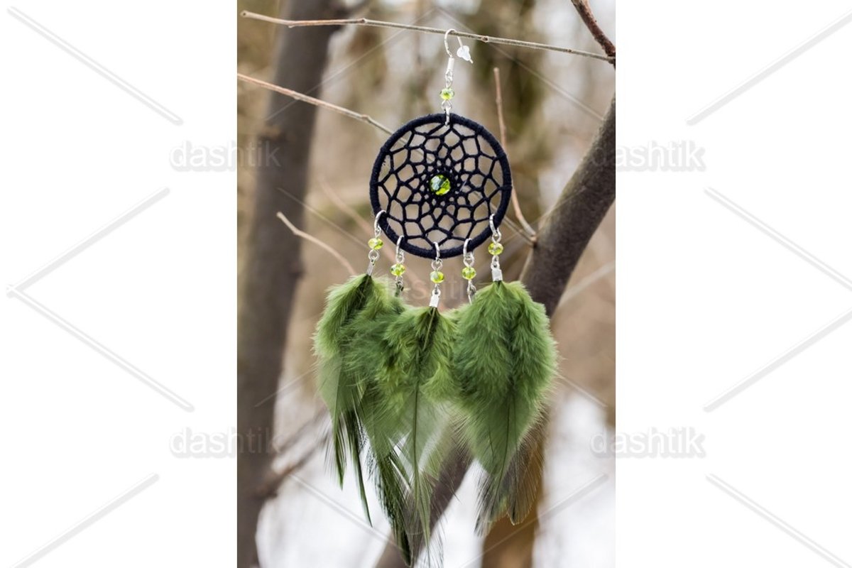 earrings of Dream catcher with feathers threads and beads example image 1