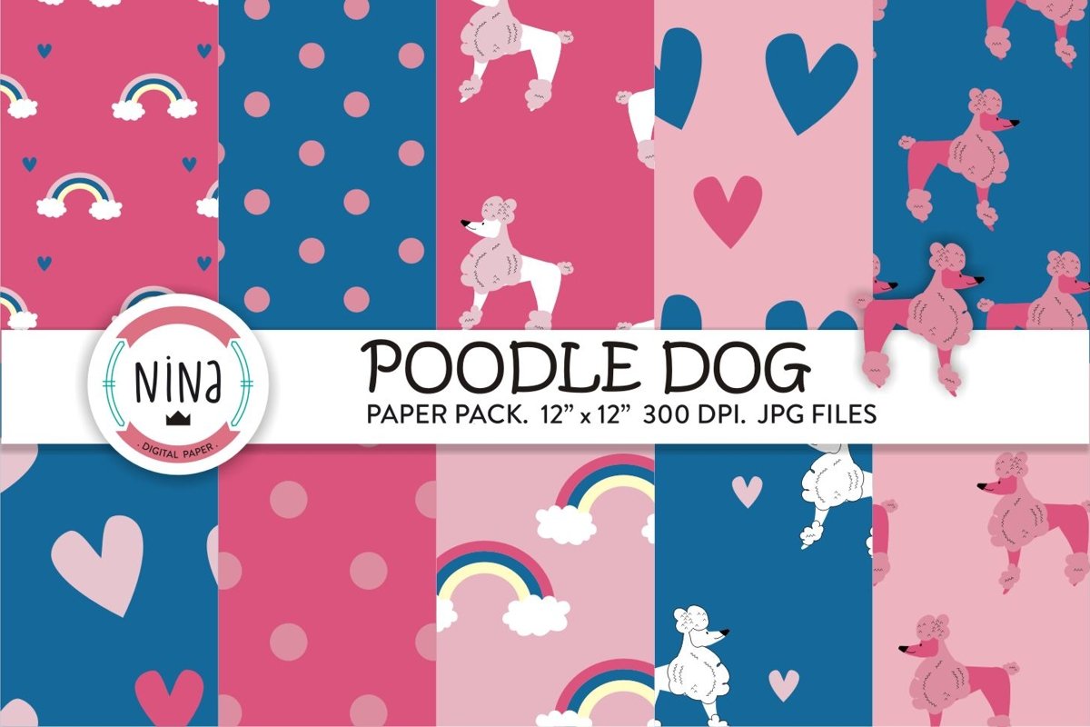 Poodle dogs digital paper, dog wrapping paper, dogs pattern example image 1