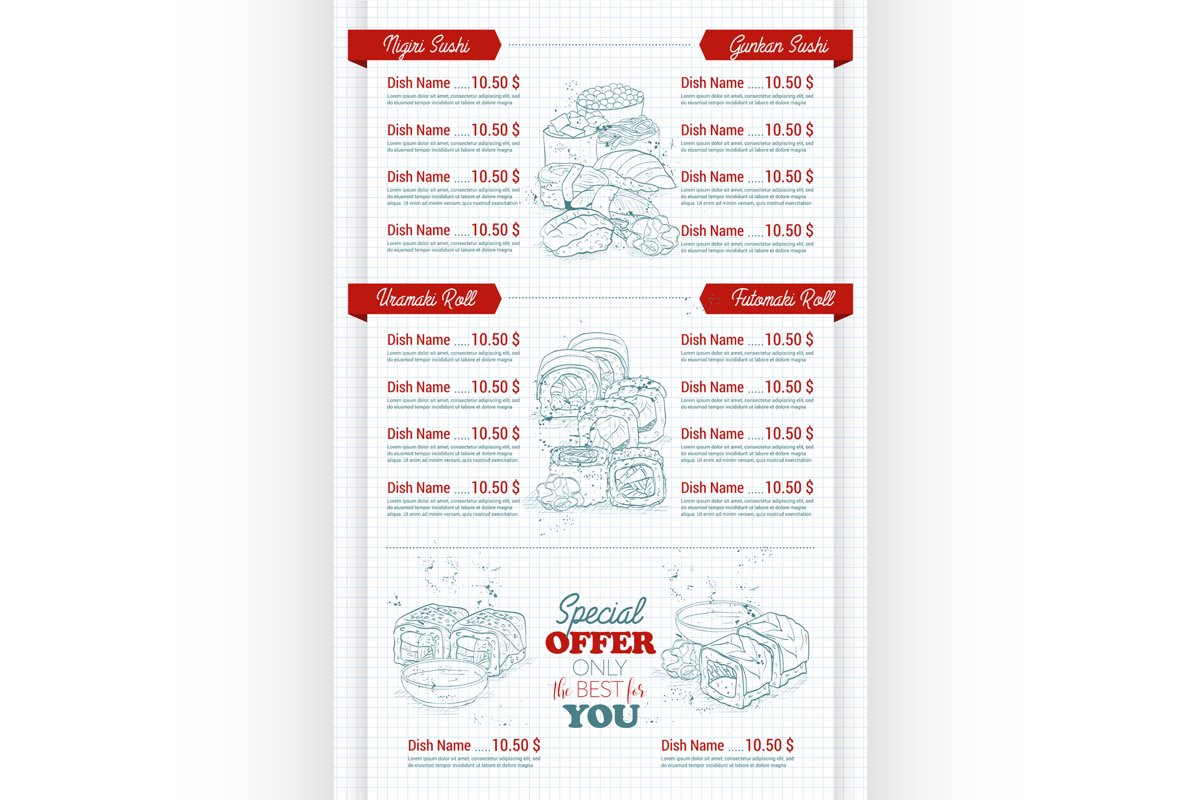 Restaurant vertical color sushi menu example image 1