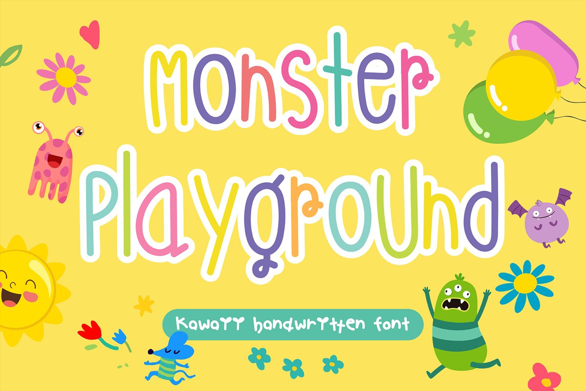 Monster Playground Handwritten- cute kid font Kawaii style! example image 1