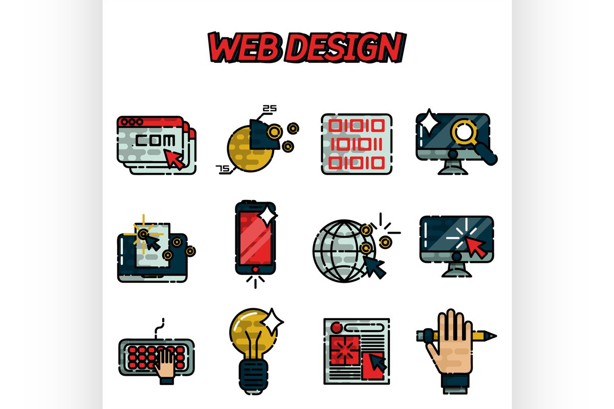 Web design flat icons set example image 1