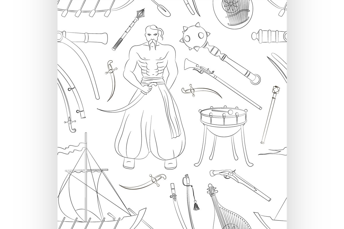 Vector set of Cossacks objects pattern example image 1