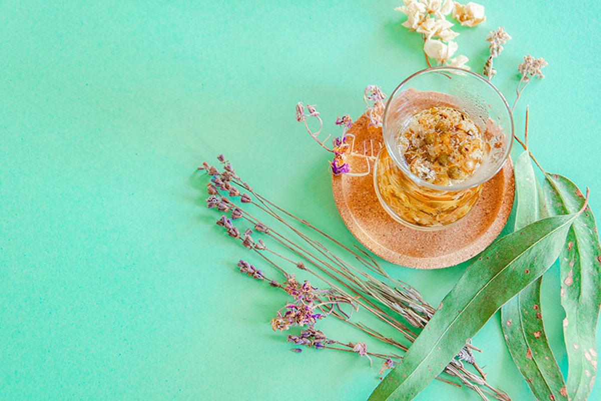 Cup of herbal tea with chamomile flowers. example image 1