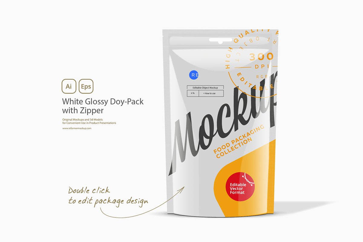 White Glossy Doy-Pack with Zipper example image 1