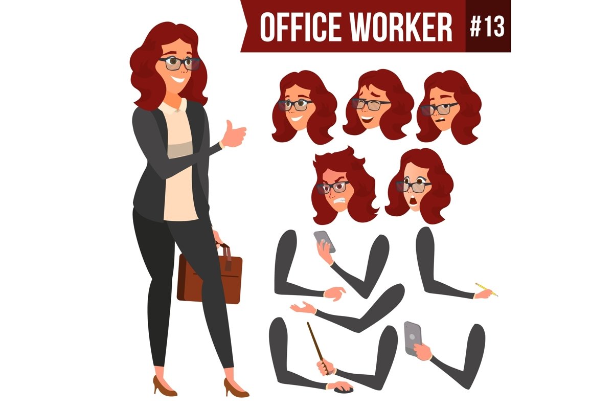 Office Worker Vector. Woman. Happy Clerk, Servant, Employee. example image 1