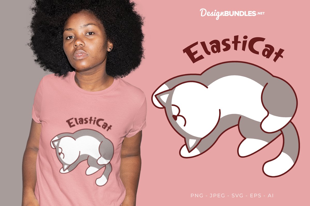 Elastic Cat Vector Illustration For T-Shirt Design example image 1