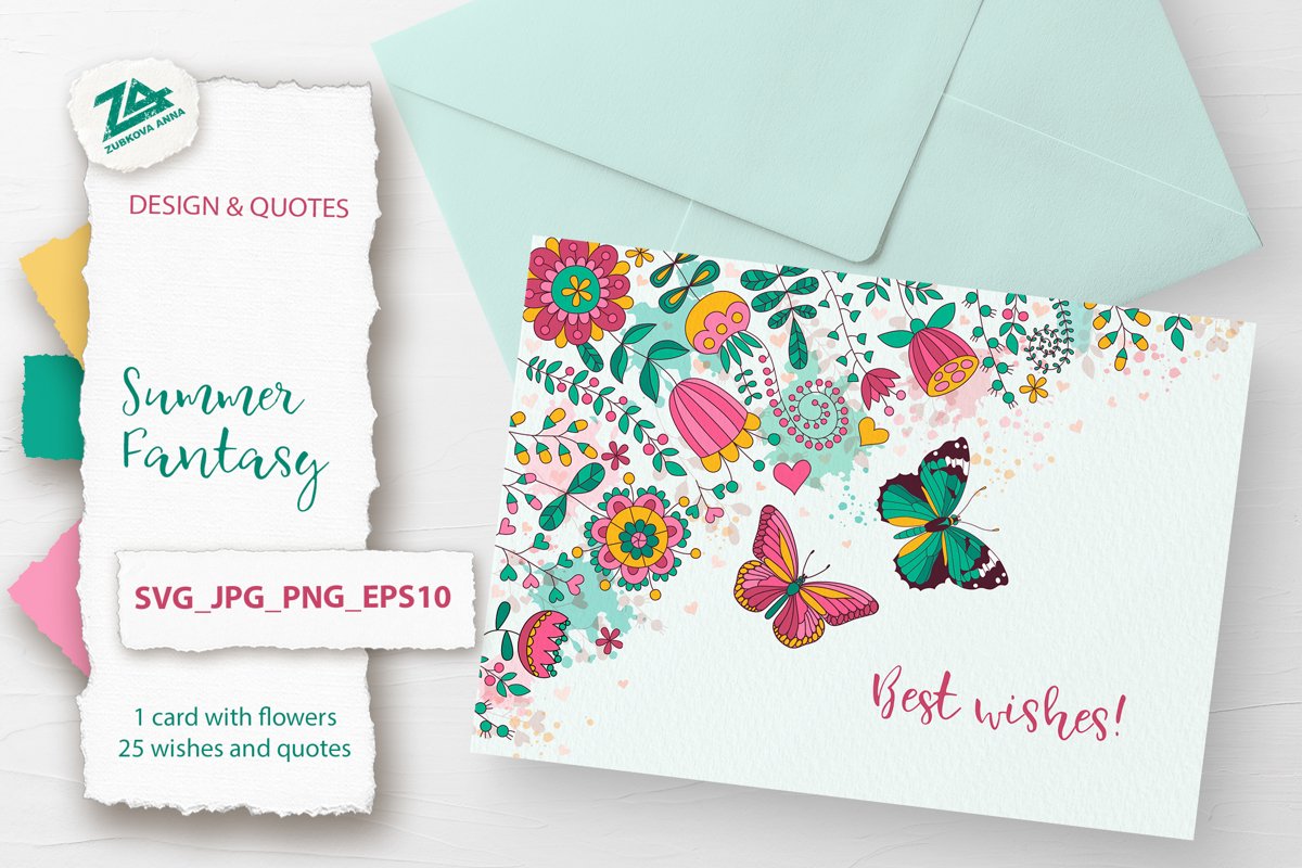 Floral Greeting Card with 25 Wishes & Quotes SVG/PNG/JPG example image 1