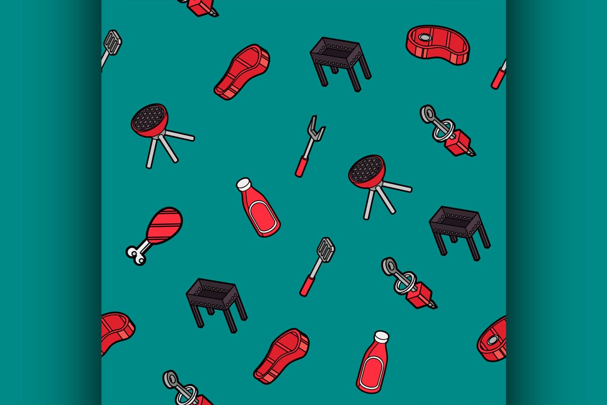 BBQ color outline isometric pattern example image 1