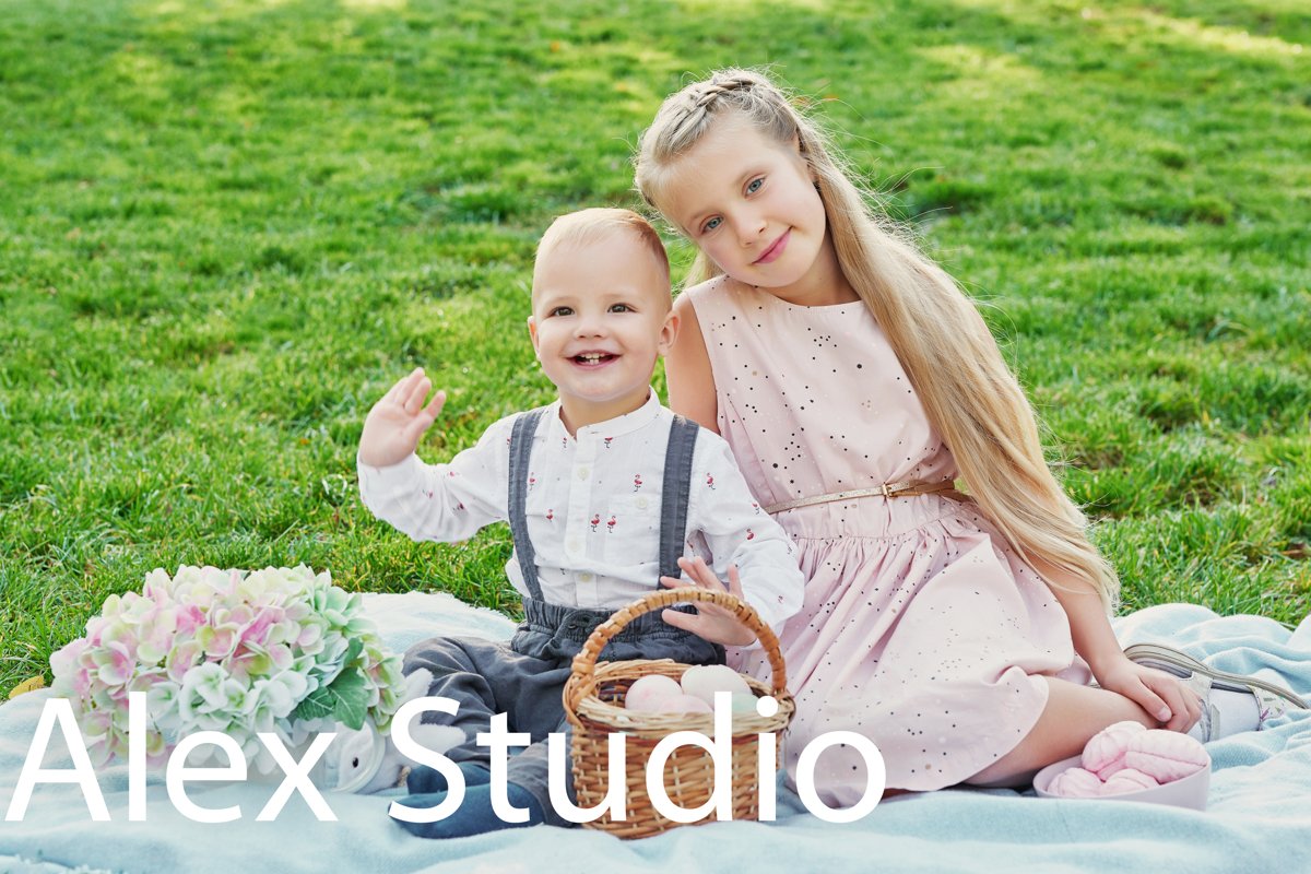 Easter family picnic, picking up eggs, cheerful family example image 1
