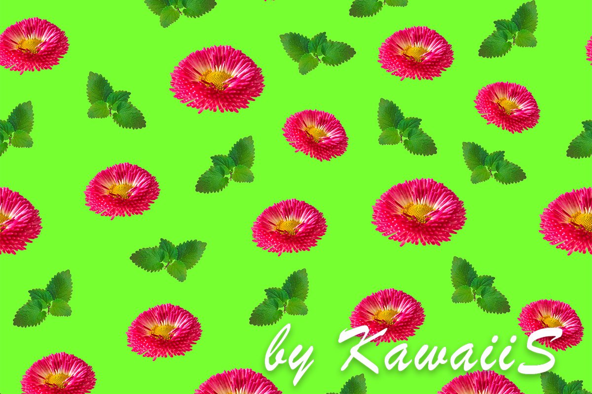 Pink daisy flowers seamless pattern with fresh green leaves example image 1