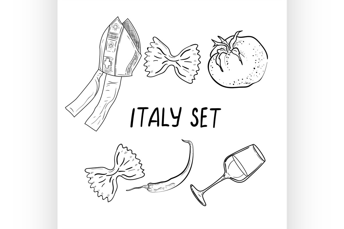 Hand drawn set of Italy example image 1