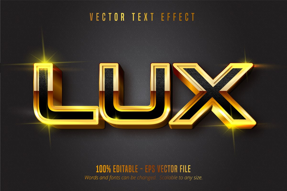 Lux text, shiny gold style editable text effect example image 1