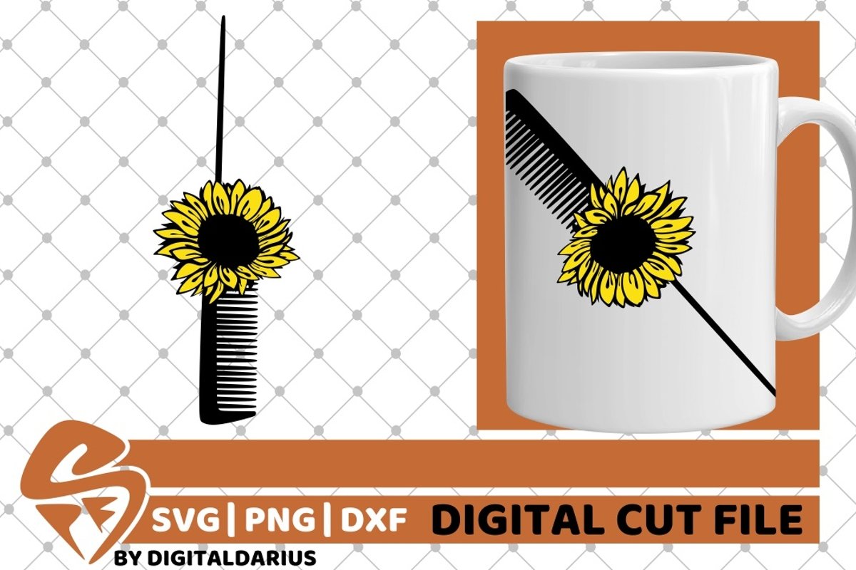 Hair Comb with Sunflower svg, Hair Stylist svg, Hairdresser example image 1