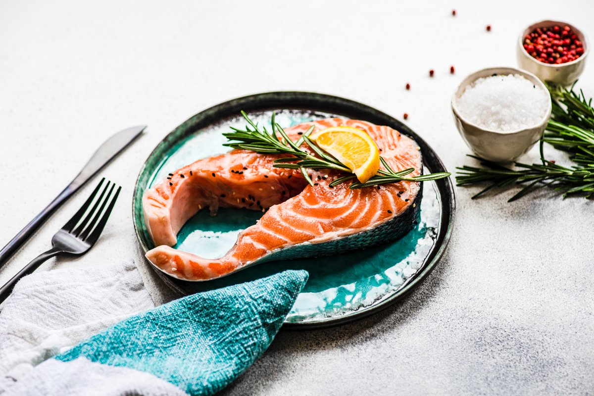 Healthy food concept with salmon fish example image 1