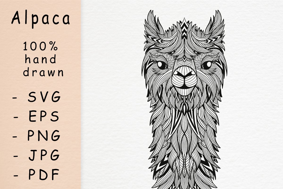 Hand drawn Alpaca with patterns example image 1