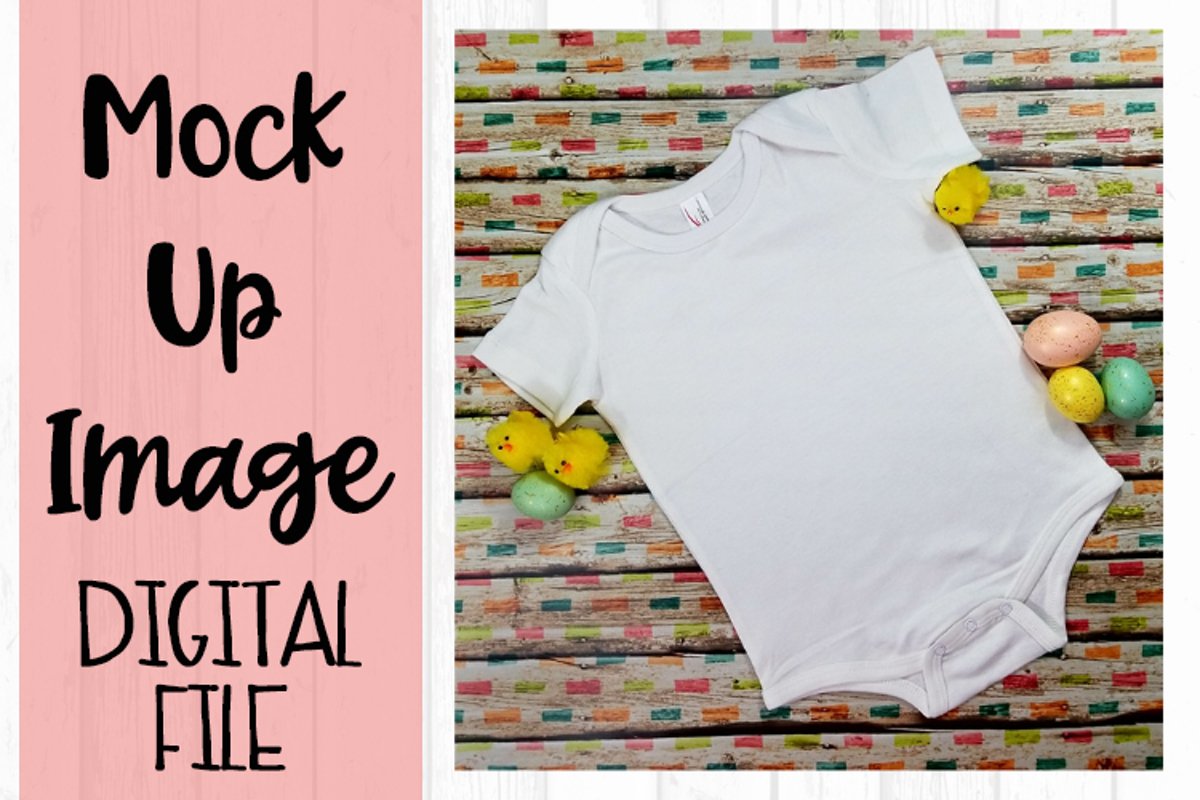 White Baby Body Suit Easter Mock Up example image 1
