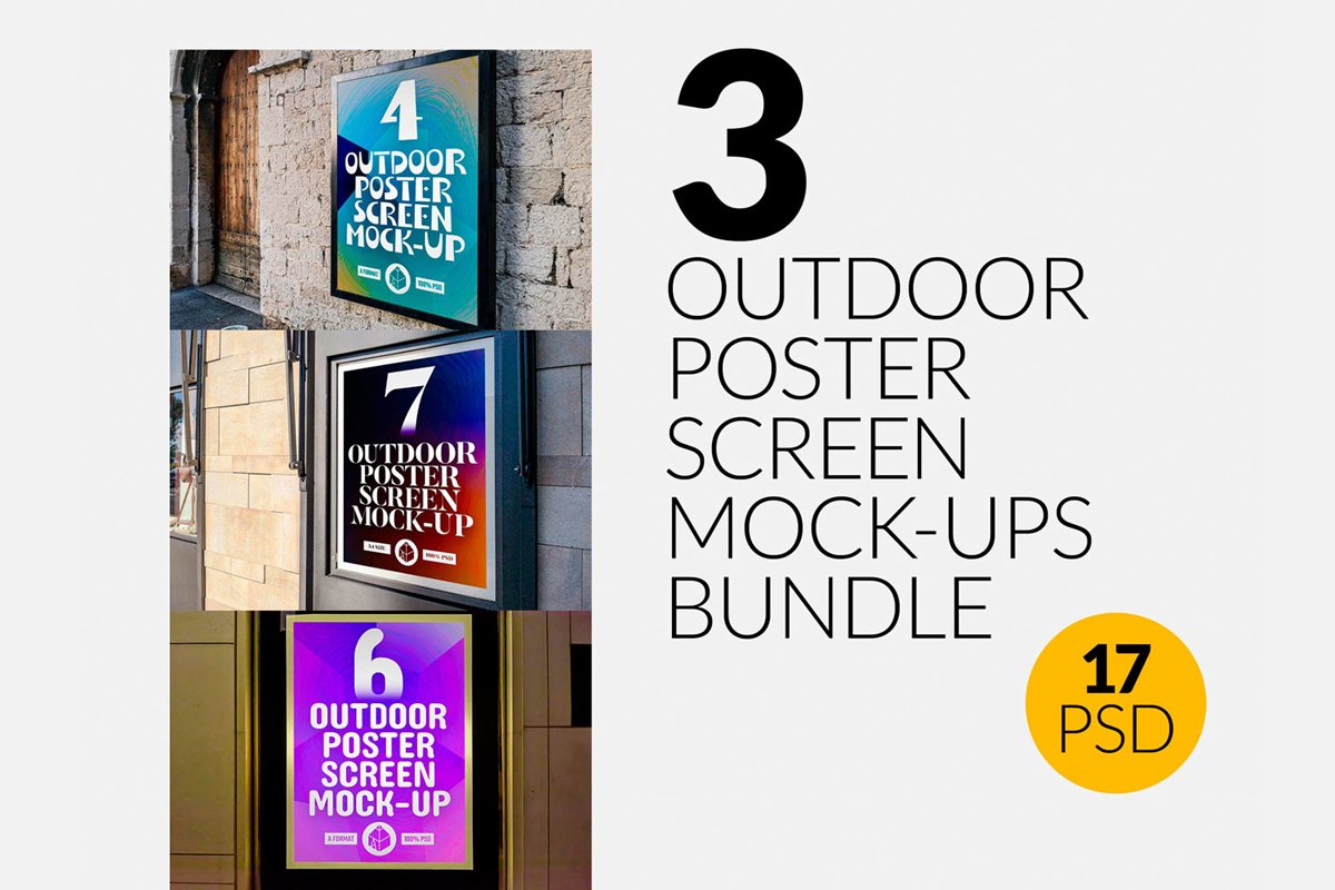 3 Outdoor Poster Screen Mock-Ups Bundle example image 1