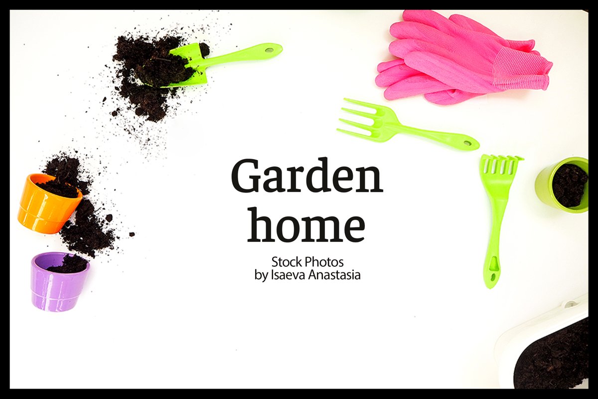 white background with garden tools example image 1