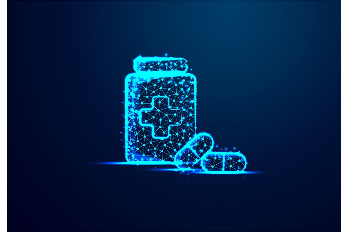 Pills, tablets and bottle. Abstract low poly, Triangle, dot, example image 1