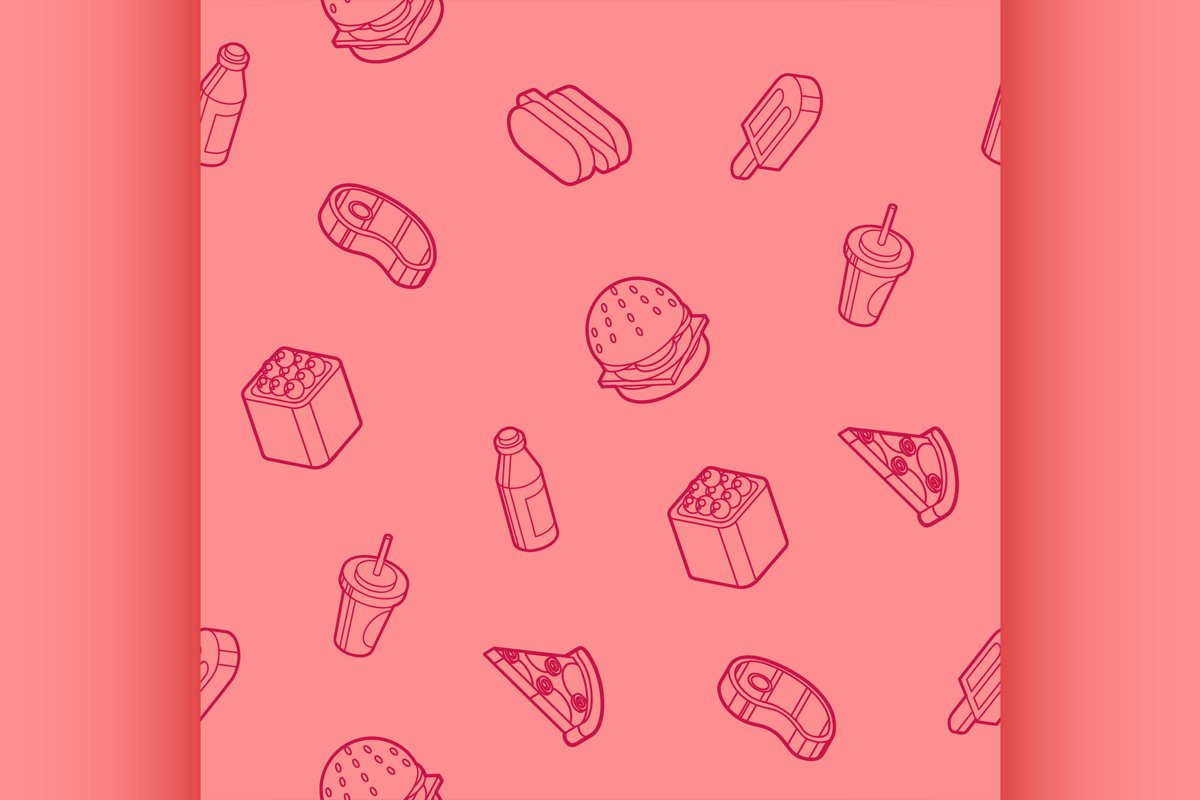 Fast food outline isometric pattern example image 1