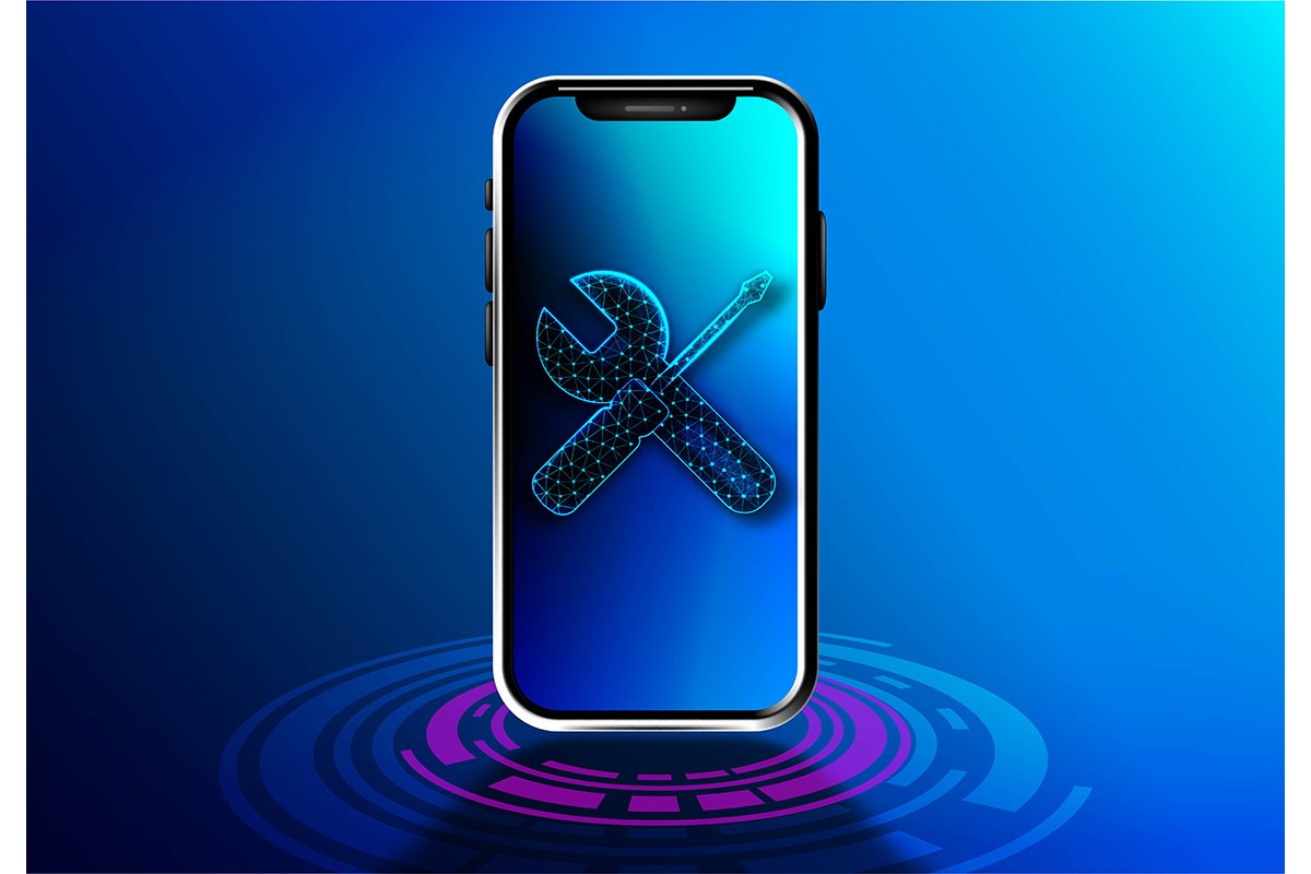 cellphone with wrench / tunning tool. Service Smartphone con example image 1