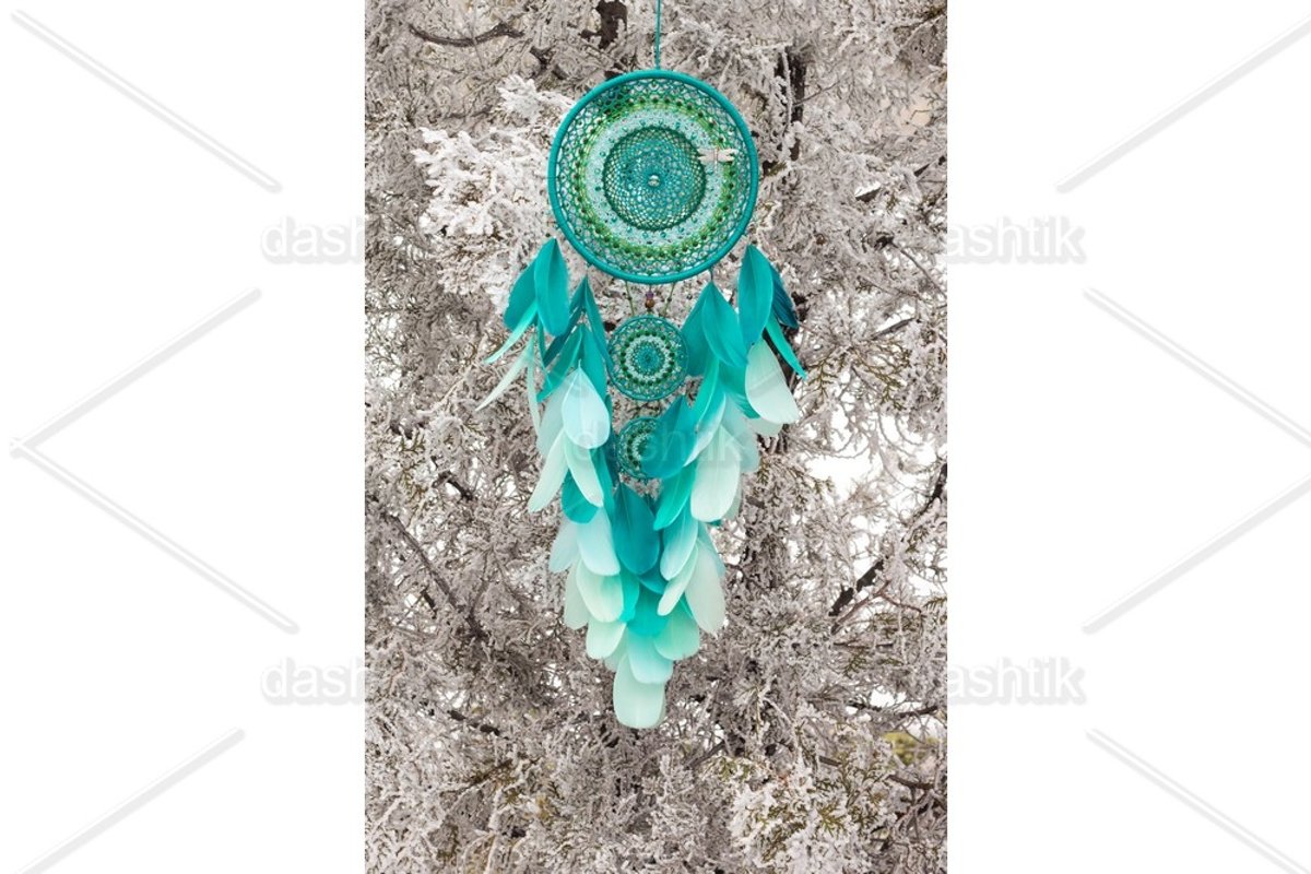 Dream catcher with feathers threads and beads rope hanging example image 1