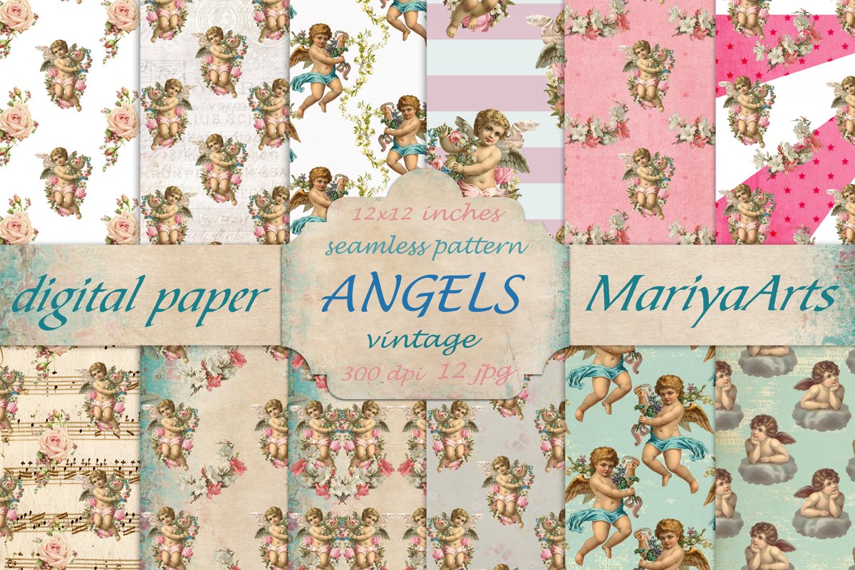 Cherub Angel, Seamless Paper Pack, Digital Background example image 1