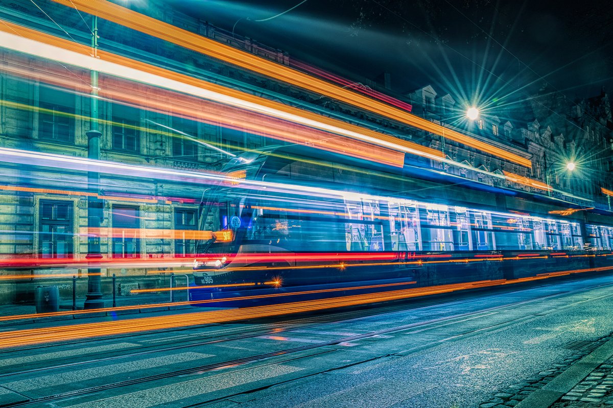 Night old city and passenger tram example image 1