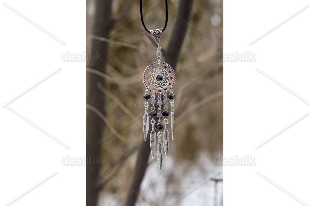 Dream catcher with feathers threads and beads rope hanging example image 1