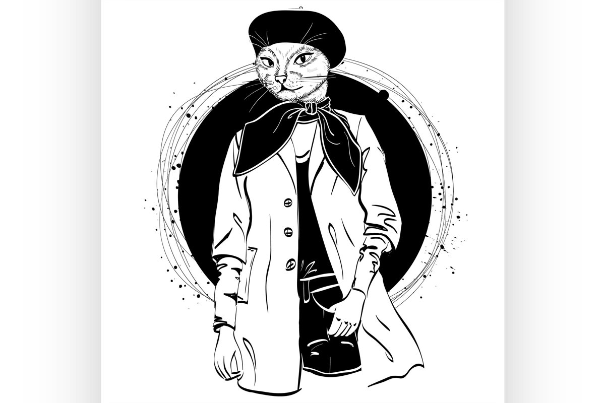 Vector elegant woman with cats had example image 1