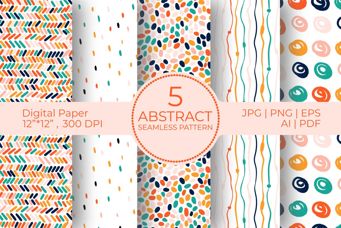 Abstract bright Digital Paper Bundle,doodle seamless pattern example image 1